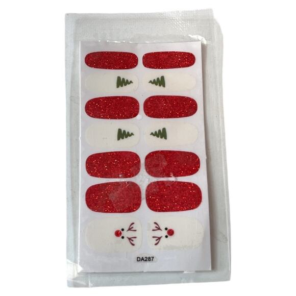Christmas Nail Strips Reindeer Christmas Tree Glitter Red Gold 5 Packs - Picture 2 of 4